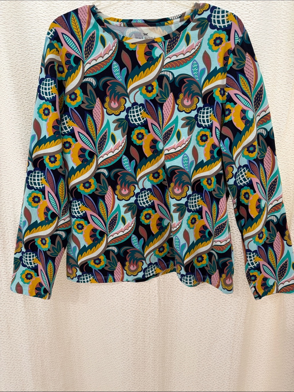 Talbots Teal, Mustard & Pink Floral Print Top